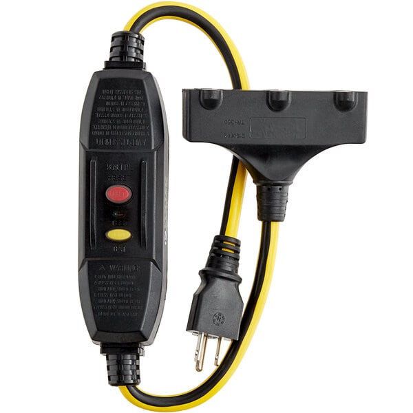 A black and yellow Voltec power cord with a yellow block receptacle.