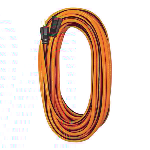 An orange and black Voltec 3-conductor extension cord.