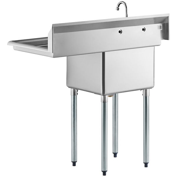 A Steelton stainless steel one compartment sink with faucet and right drainboard.
