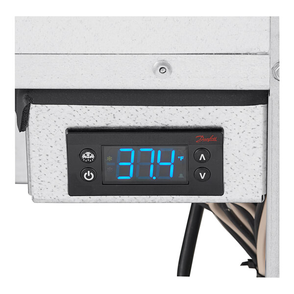 A Delfield 2 door refrigerated sandwich prep table with a digital display.