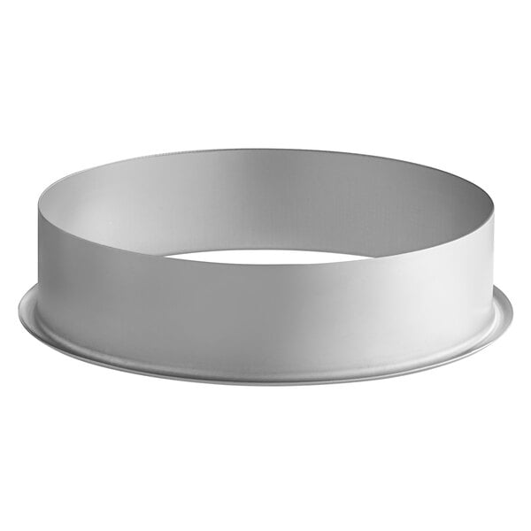 A round metal Lavex stainless steel trash chute with a white band.