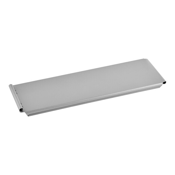 A rectangular glazed aluminized steel sliding cover designed for a 13 x 4 inch Pullman bread pan.