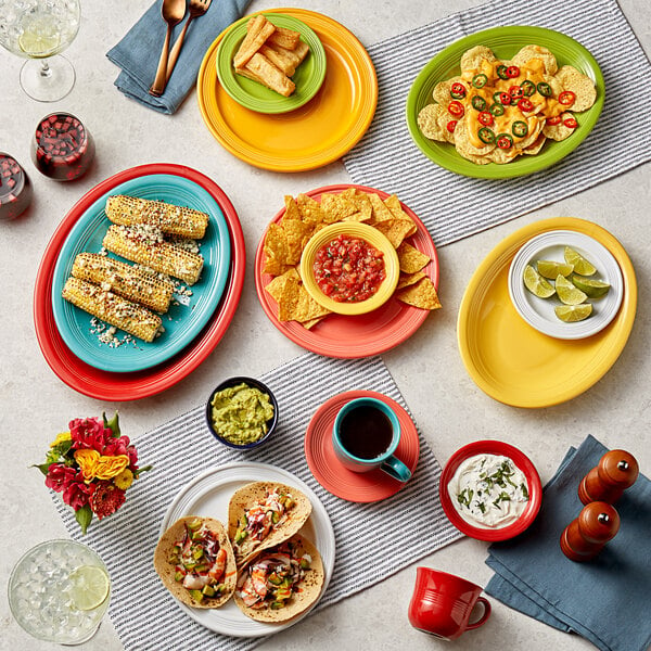 food on colorful plates