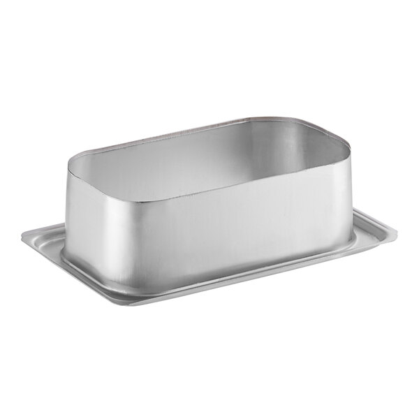 A silver rectangular Lavex stainless steel trash chute in a counter.