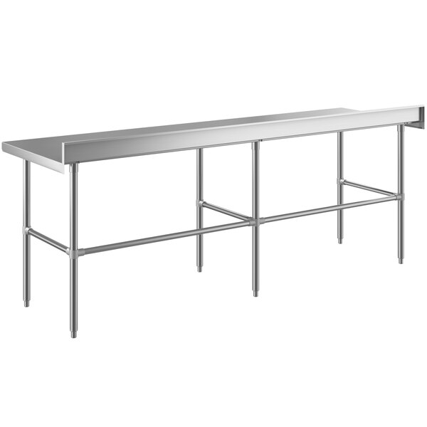 A Regency stainless steel work table with legs.