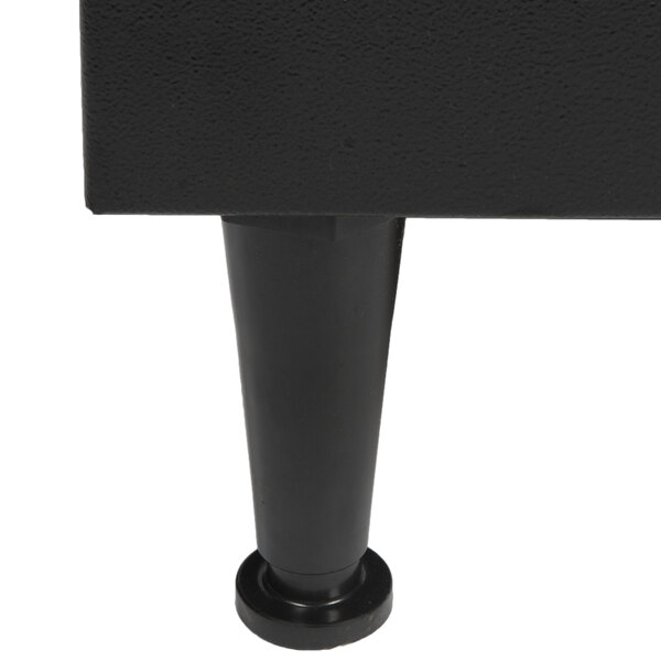 A black Bunn hot beverage dispenser with metal and black plastic parts.