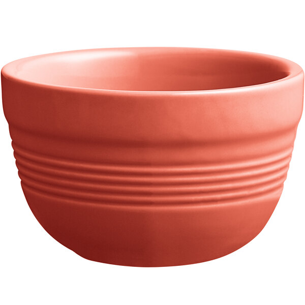 An Acopa Capri stoneware bouillon bowl with a coral reef rim.