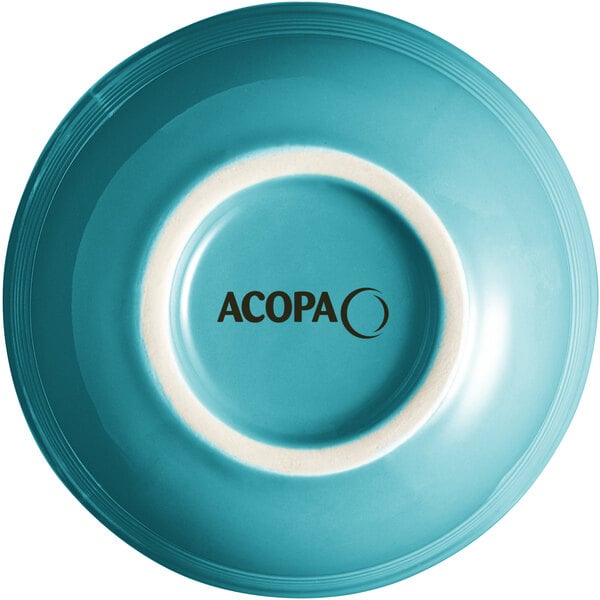 An Acopa Capri Caribbean Turquoise stoneware bouillon bowl.