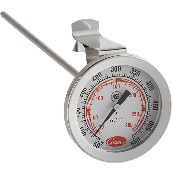 A close-up of a Cooper-Atkins instant read probe dial thermometer.