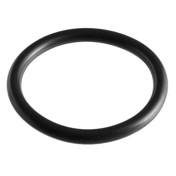 A black rubber O-ring with a white background.