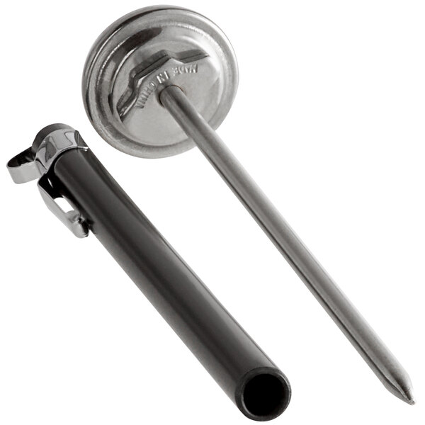 A Comark pocket probe thermometer with a black and silver metal tip.