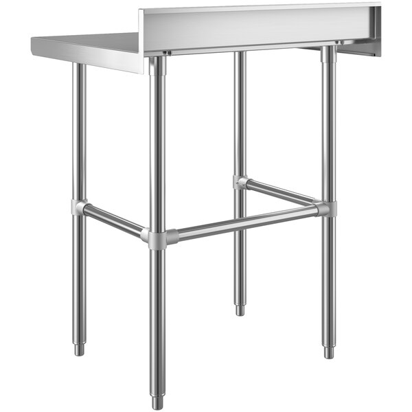 A Regency stainless steel work table with a metal base.