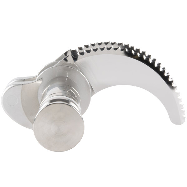 A Robot Coupe Coarse Serrated Blade Assembly with a silver metal circular end with round serrated blades.