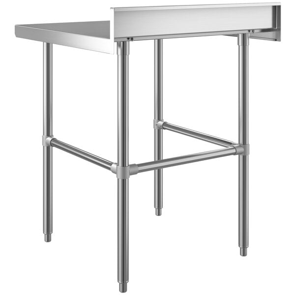 A Regency stainless steel work table with an open metal base.