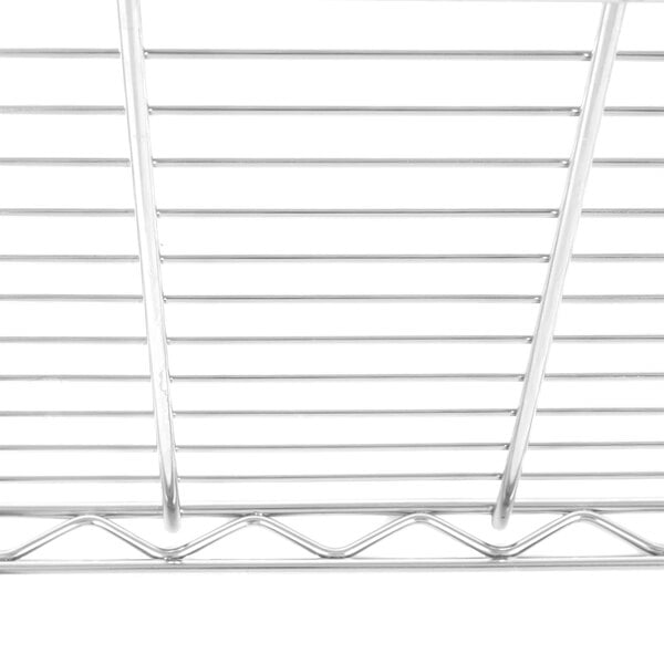 A close-up of a Metro Erecta chrome wire shelf.