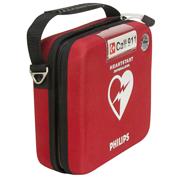 A white and red semi-rigid case with the Philips logo on it.