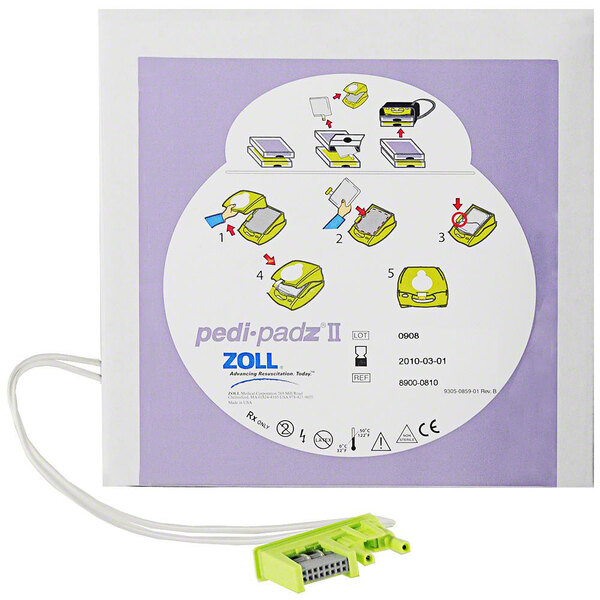 A box of Zoll Pediatric Pedi-Padz II with instructions for a device.