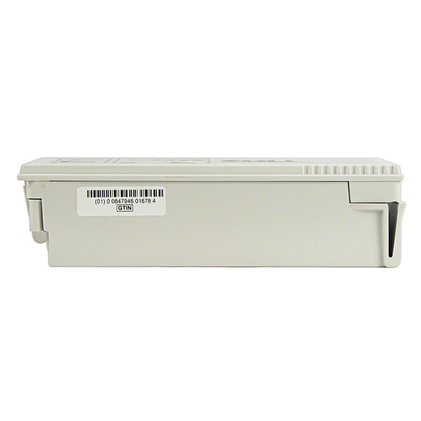 A white box with a barcode label for a Zoll SurePower Rechargeable Lithium-Ion Battery Pack.