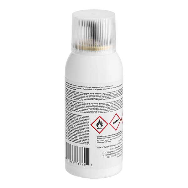 A white Rubbermaid Microburst 3000 refill bottle with a black label and red symbols.