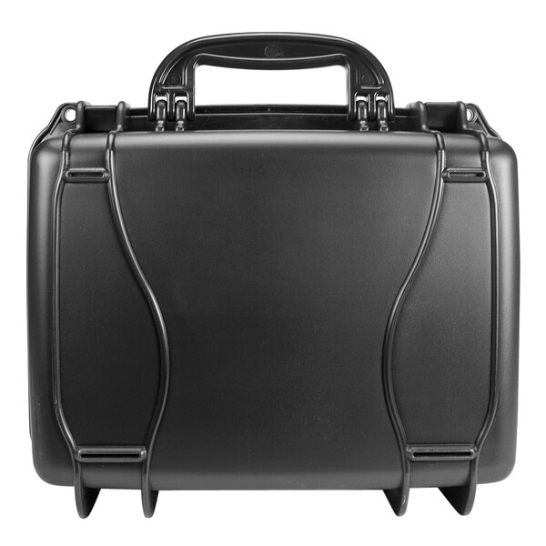 A black plastic Defibtech hard case with handles.