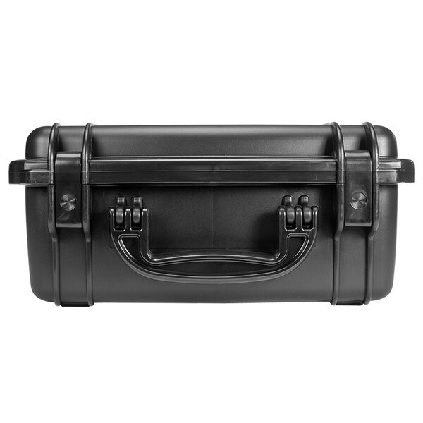 A black plastic Defibtech hard case with handles.