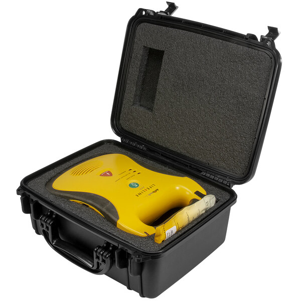 a yellow device in a case
