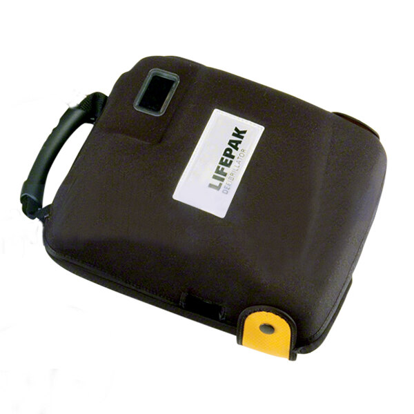 A black case with a white label for a Physio-Control LIFEPAK 1000 AED.