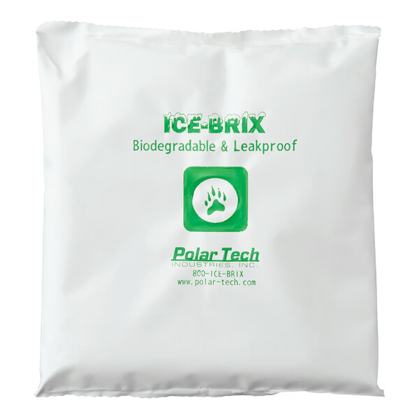 A biodegradable and leakproof cold pack from Polar Tech labeled 'Ice-Brix,' containing 12 ounces.