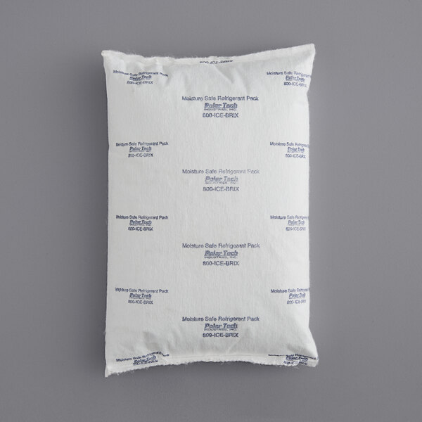 A white bag with blue and white writing that says "Polar Tech Ice Brix"