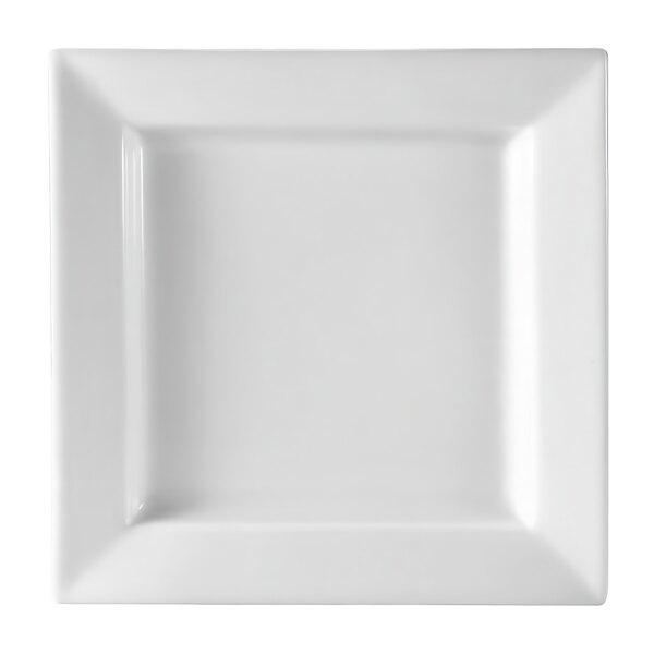 A CAC Princesquare 7" bright white square porcelain plate with a square edge on a white surface.