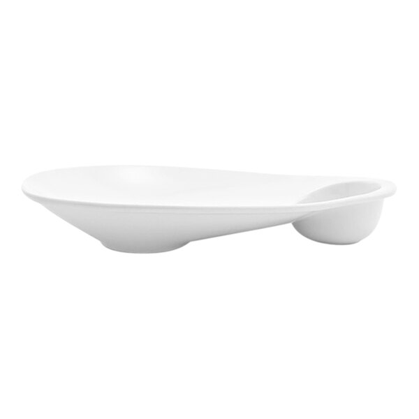 Front of the House Ellipse 12" x 9" White Oval Porcelain Sampler Plate with Incorporated Well - 4/Case