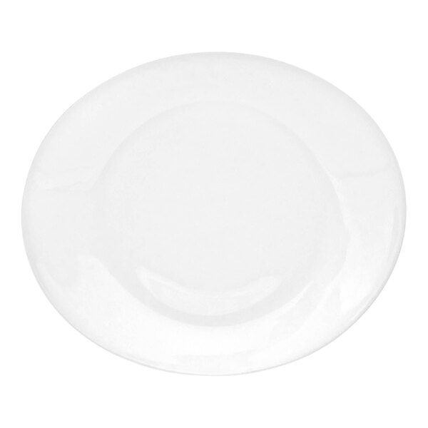 A white oval porcelain coupe plate.