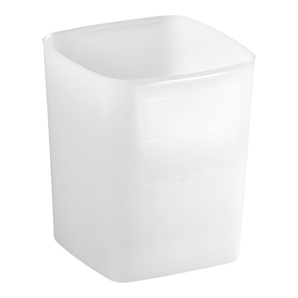 A white, square-shaped 4-quart polyethylene food storage container.