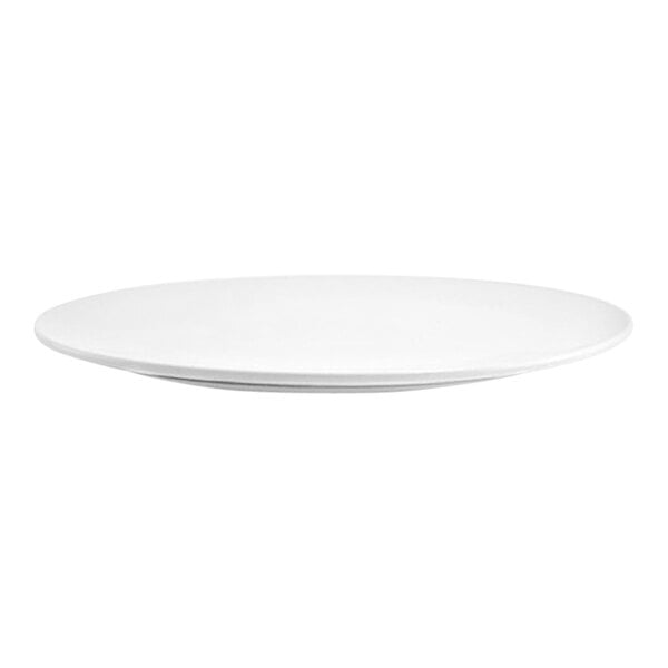 A white round porcelain flat plate.