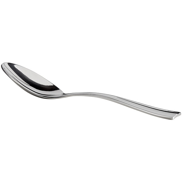 a silver spoon with a white background