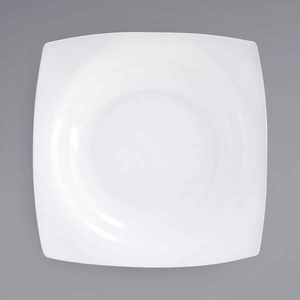 A white square porcelain bowl with rounded edges.
