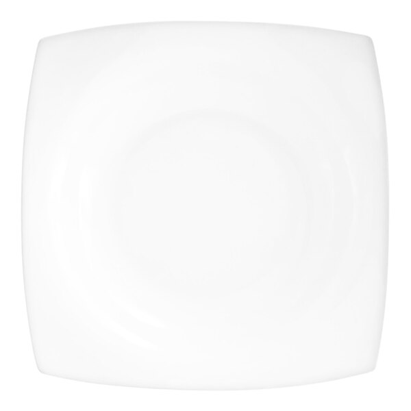 A white square porcelain bowl with a smooth, minimalist design.