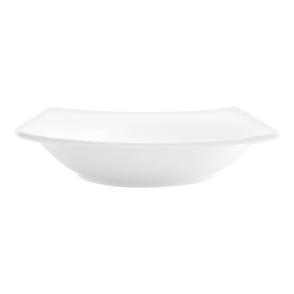 A white square porcelain bowl with a modern design.