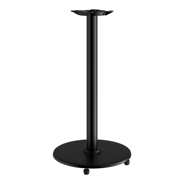 A black metal Lancaster Table & Seating bar height table base.