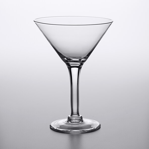 An Anchor Hocking martini glass with a long stem.