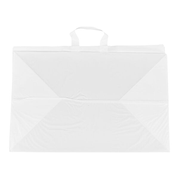 A large, white, rectangular plastic bag with handles, shown lying flat.