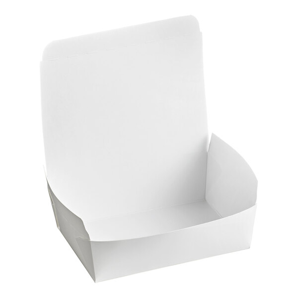 A white Bio-Pak Dine paper take-out box with the lid open.