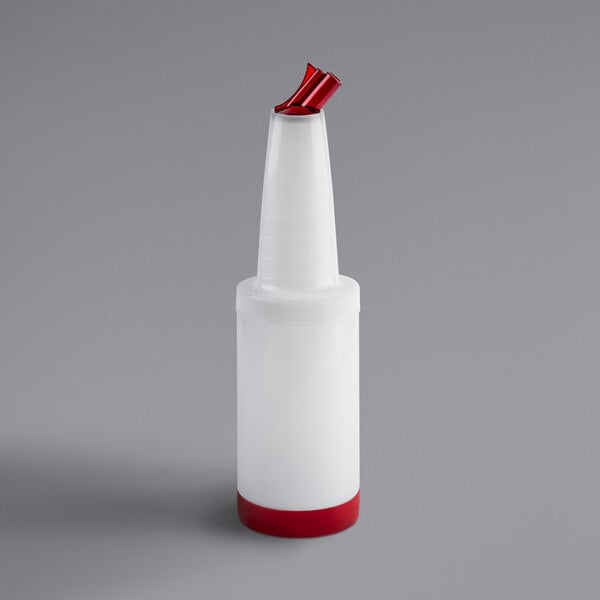 A white Tablecraft PourMaster bottle with a red cap.