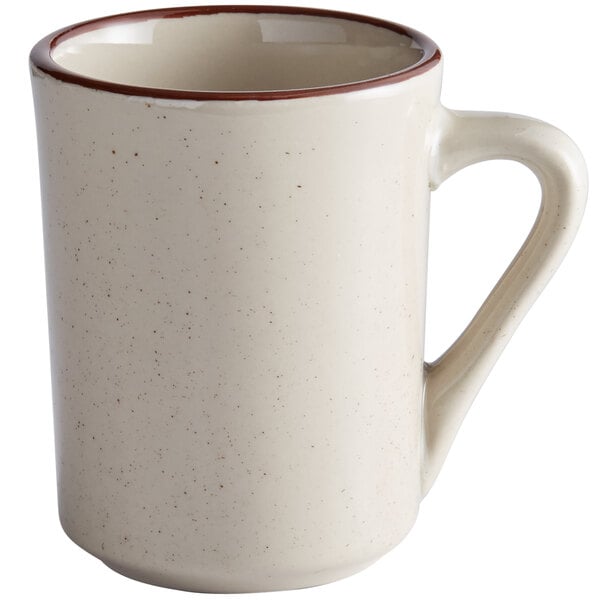 Acopa 8.5 oz. Brown Speckle Narrow Rim Stoneware Coffee Cup