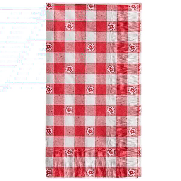 A white background with a red and white checkered Choice dinner napkin.