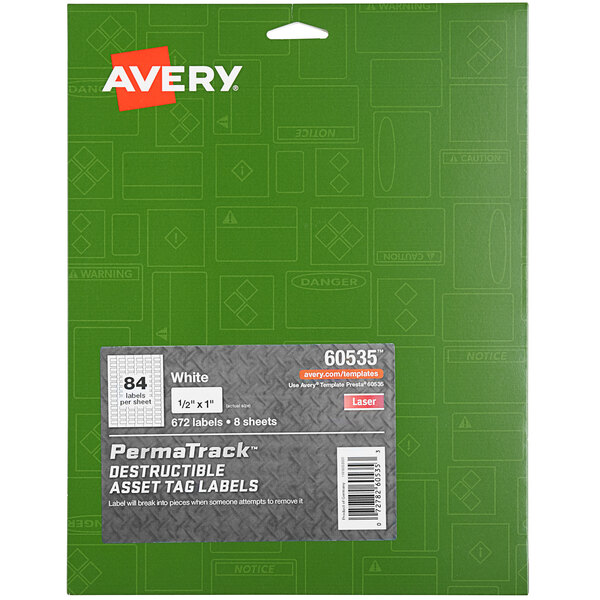 A green package of 672 Avery® Dymo® PermaTrack asset labels.