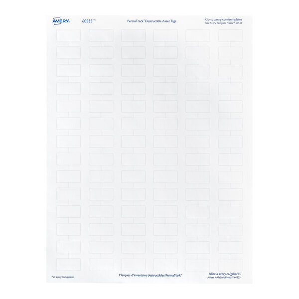 A sheet of small rectangular white labels arranged in a grid pattern.