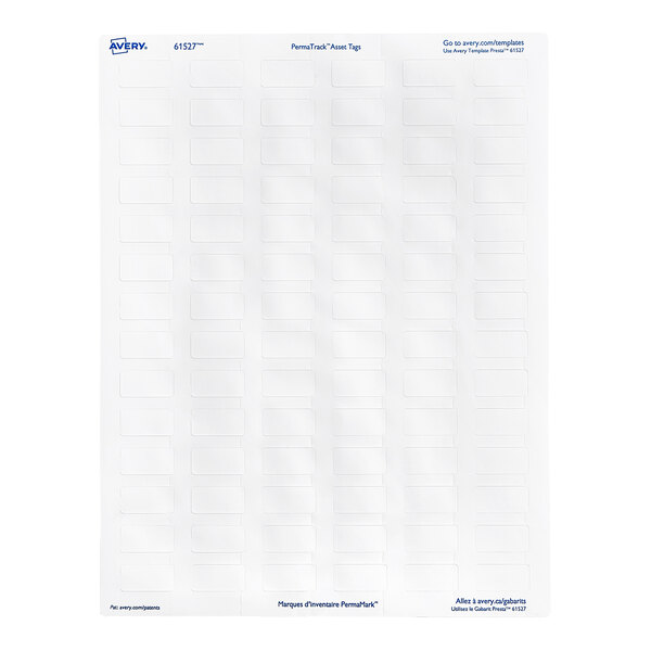 A sheet of small, rectangular white adhesive labels arranged in a grid pattern.