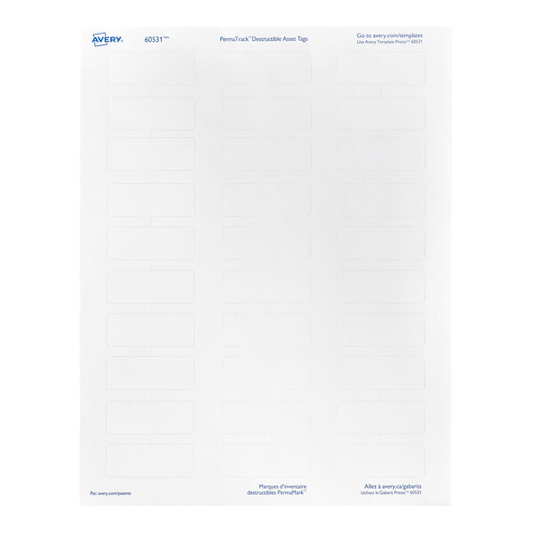 A sheet of rectangular white labels arranged in three columns.