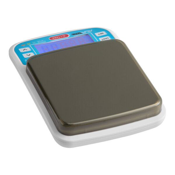 A digital portion control scale with a water-resistant design and a square weighing platform.